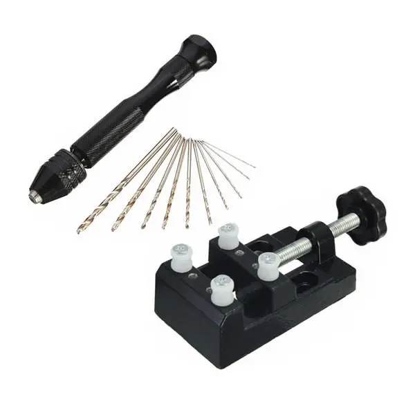 Mini Aluminum Hand Drill with Bench Clamp | 10 Twist Drill Bits for Carving - Image 3