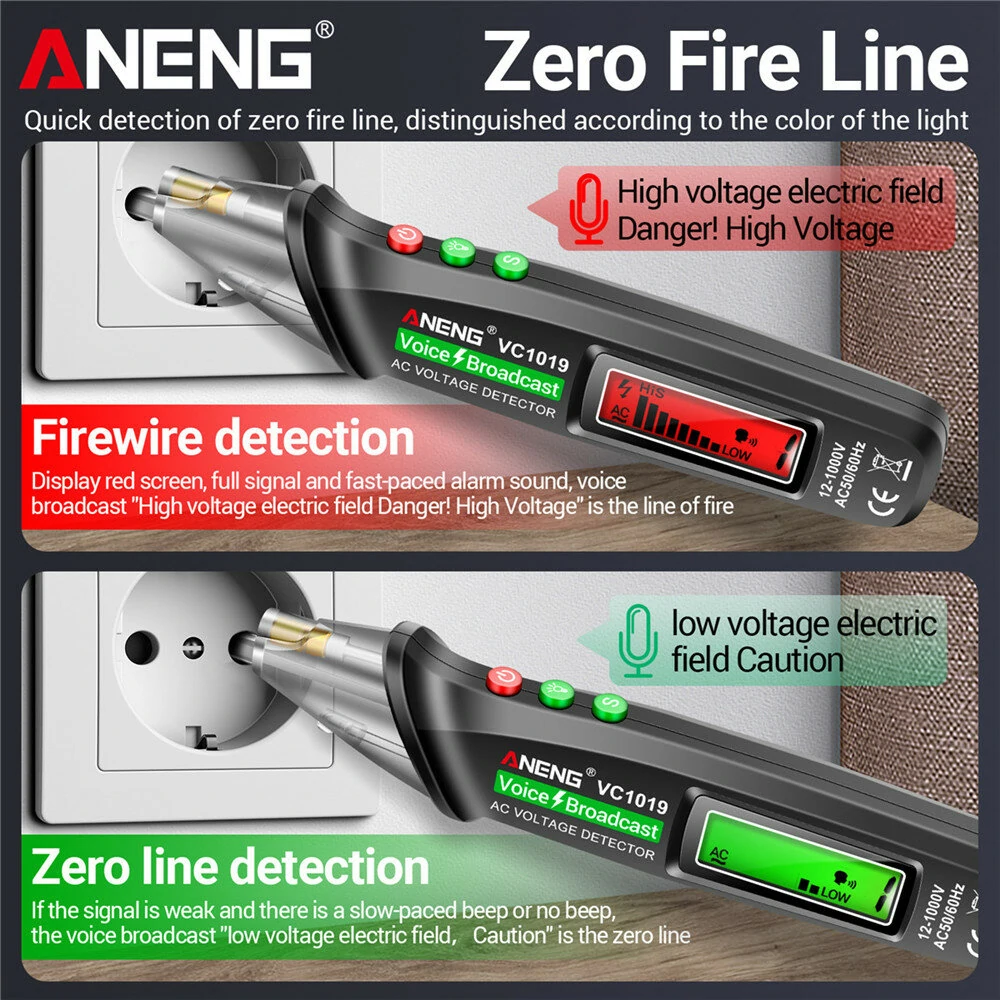 ANENG VC1019 Voltage Detector Pen | Non-Contact 12-1000V AC with Voice & Laser - Image 2