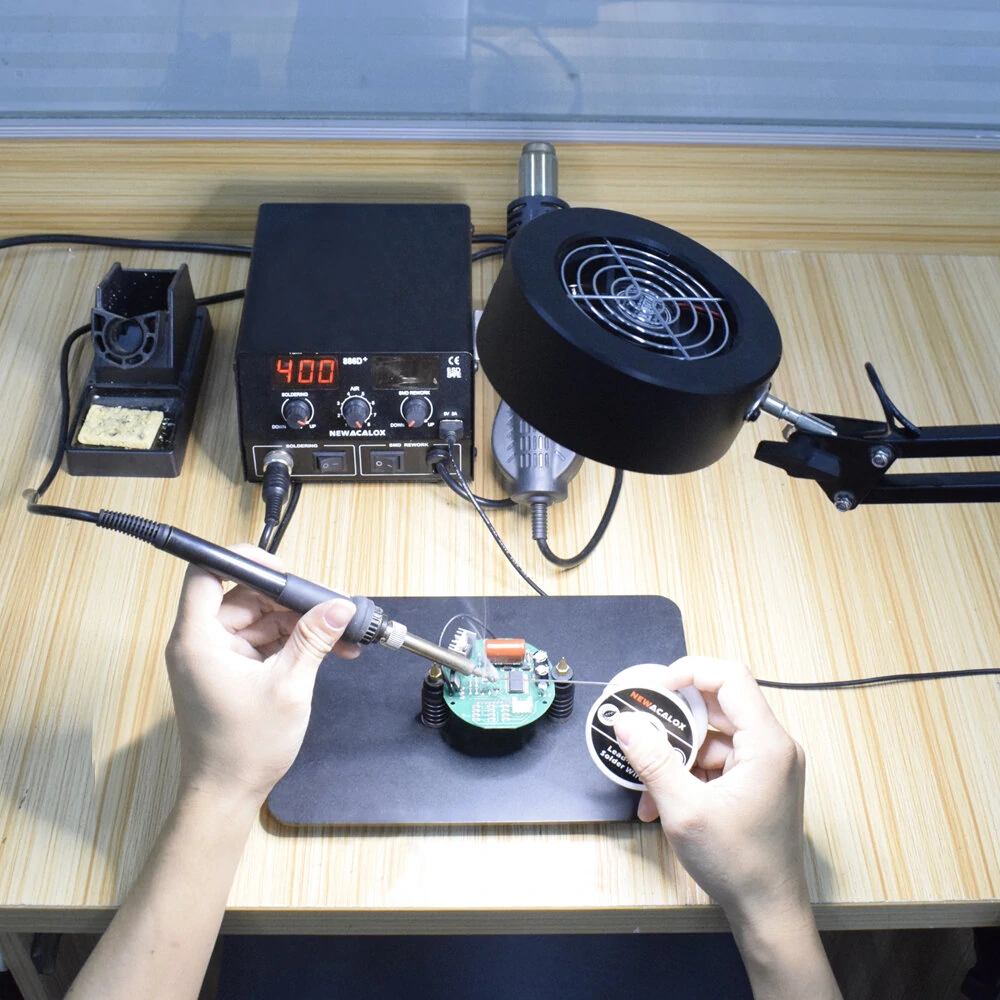 NEWACALOX 886D 2-in-1 Rework Station | 750W Soldering Iron & Hot Air Gun | 220V with PCB Preheater & USB Port - Image 4