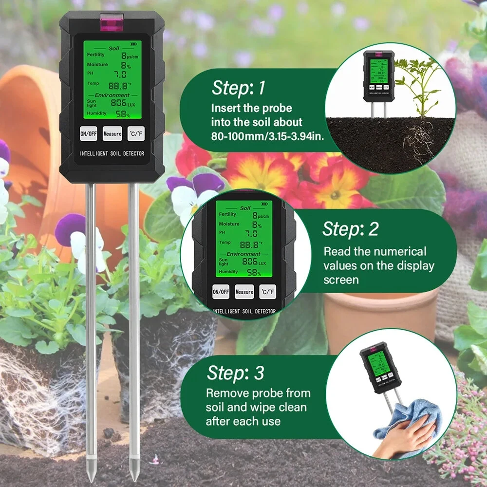 6-in-1 Soil Tester | Digital pH, Moisture, Sunlight & Nutrient Meter for Garden - Image 4
