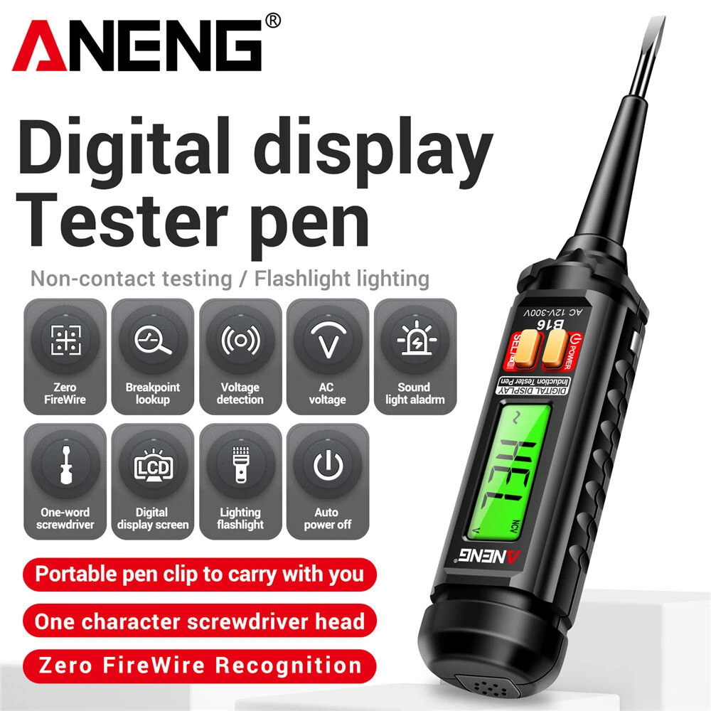 ANENG B16 Digital Voltage Tester Pen | 12V-300V NCV Detection | LCD Display & Sound/Light Alarm - Image 3