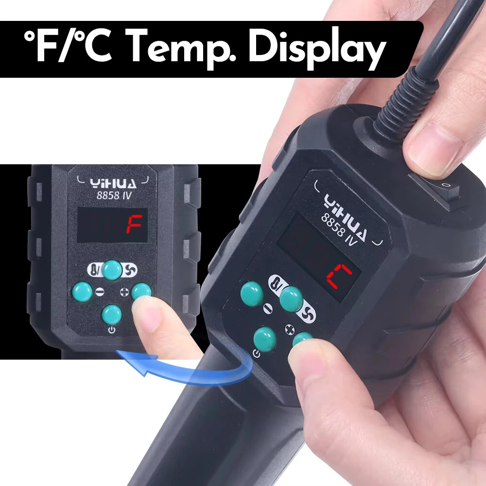 YIHUA 8858IV Hot Air Gun | 700W Digital Rework Station with LED Display - Image 3