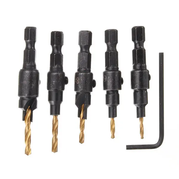 HSS Countersink Drill Bit Set - 5pcs 5/6/8/10/12mm Pilot Hole Woodworking Tool - Image 3