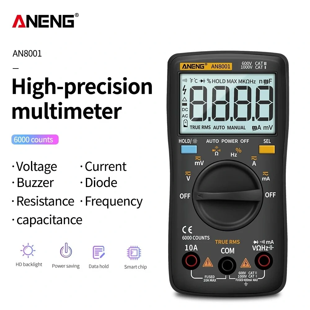 ANENG AN8001Pro True RMS Digital Multimeter - 6000 Counts | AC/DC Voltmeter Ammeter - Image 4