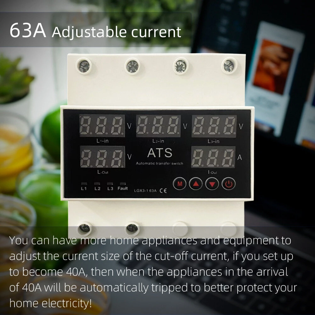 Three-Phase Digital Voltage Protector 63A 220V | Auto-Switching & Real-Time Monitoring - Image 4