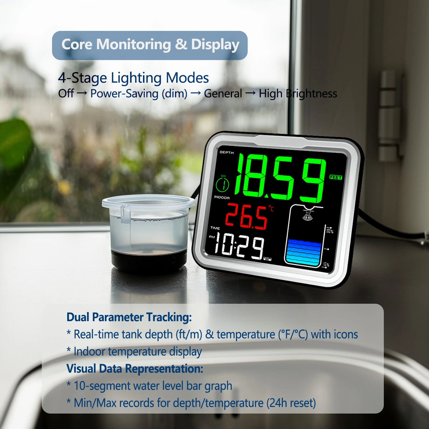 Smart Ultrasonic Water Tank Level Monitor - Wireless 500ft | 0-5m Range 0.03m Accuracy | LCD Display for Home & Agriculture - Image 3