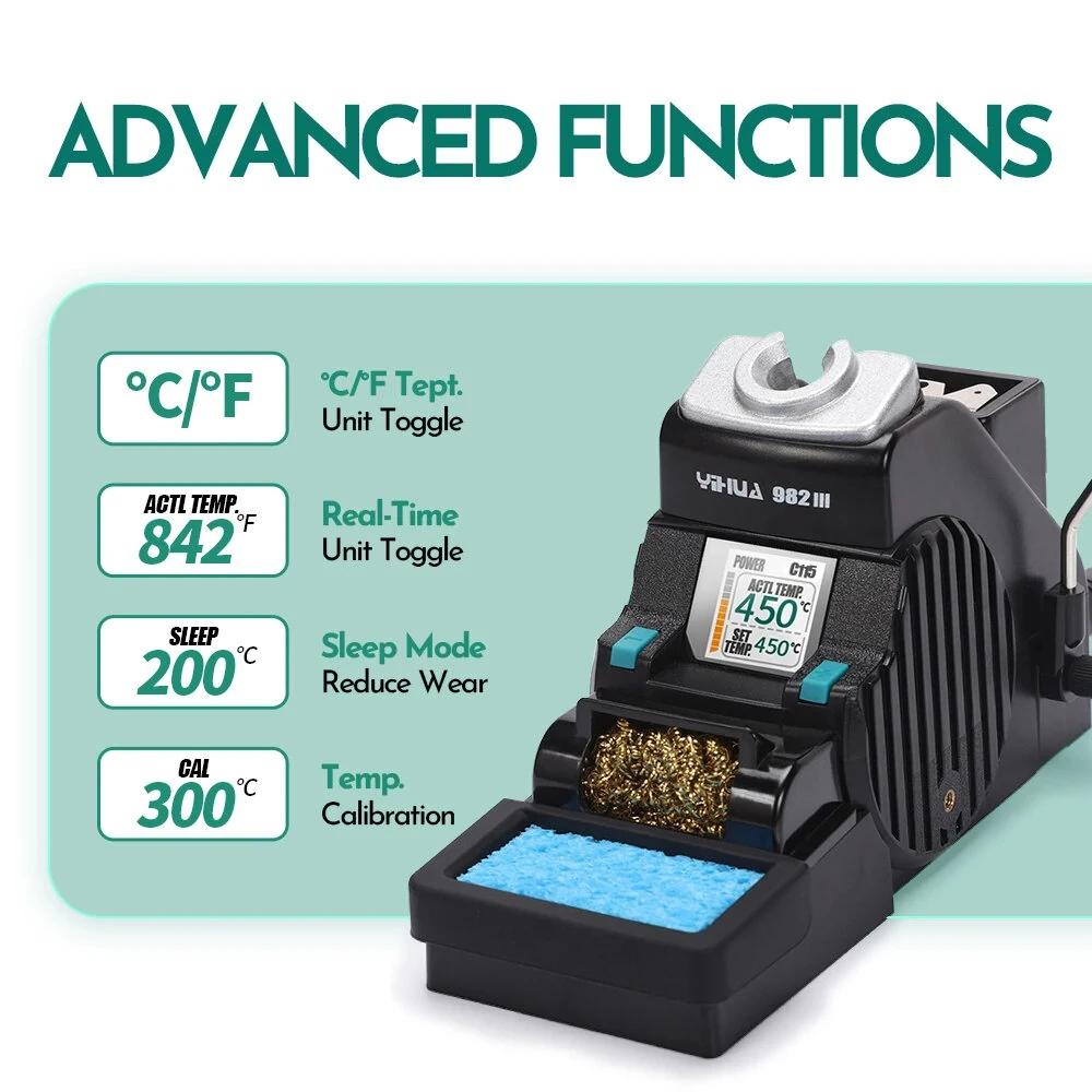 YIHUA 982-III Soldering Station | 90-450°C LCD Display | Adjustable Temp Control - Image 4