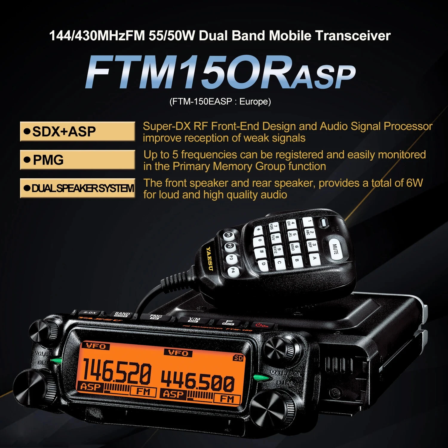 Yaesu FTM-150R ASP Mobile Dual Band Transceiver | 55W VHF 50W UHF | Air Band RX - Image 2