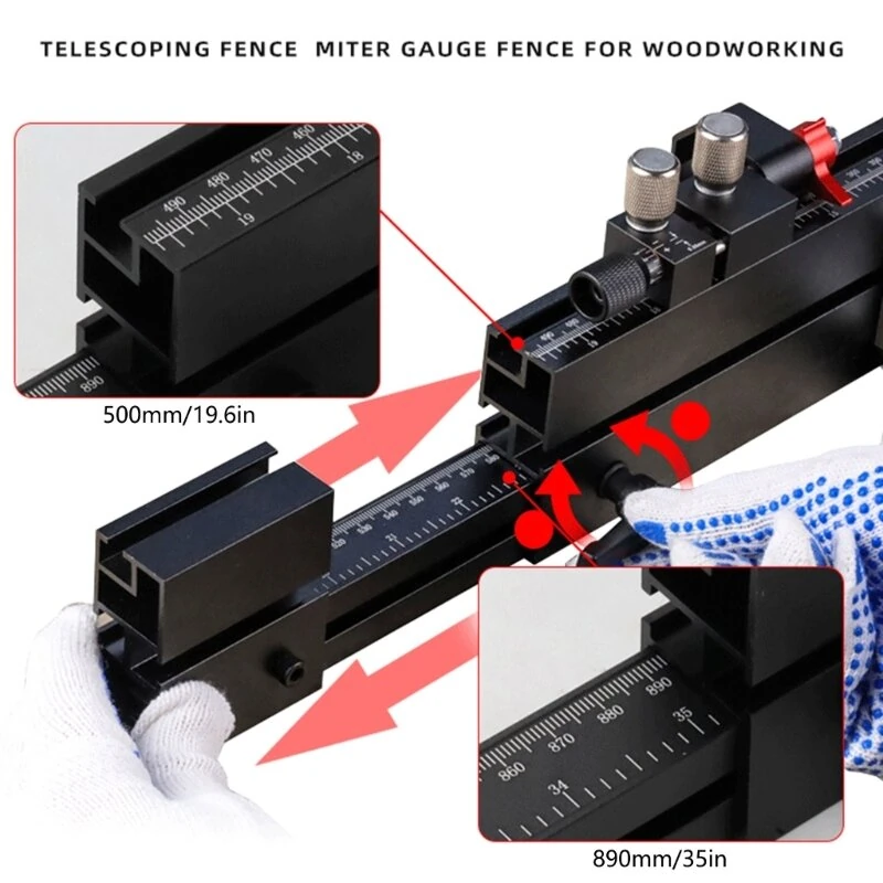 Telescoping Flip Fence Miter Gauge - 500mm to 890mm Extendable T-Slot Track - Image 3