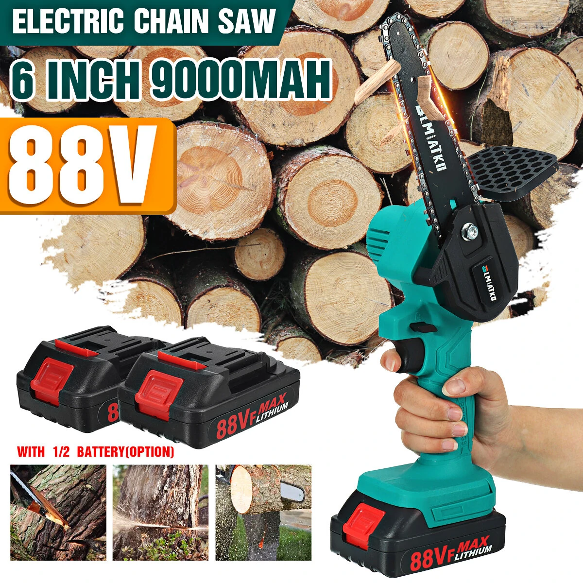 BLMIATKO 88VF Cordless Chainsaw - 6 Inch 3000W One-Hand Electric Wood Cutter - Image 2