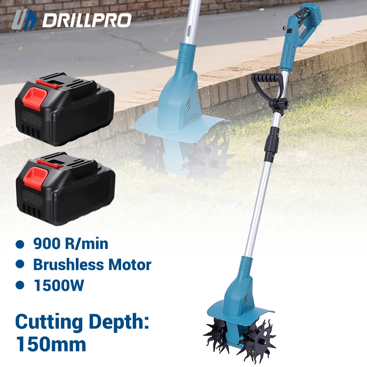 Drillpro Electric Cultivator | 21V 1500W Brushless Motor | 2 Batteries & Handheld - Image 2