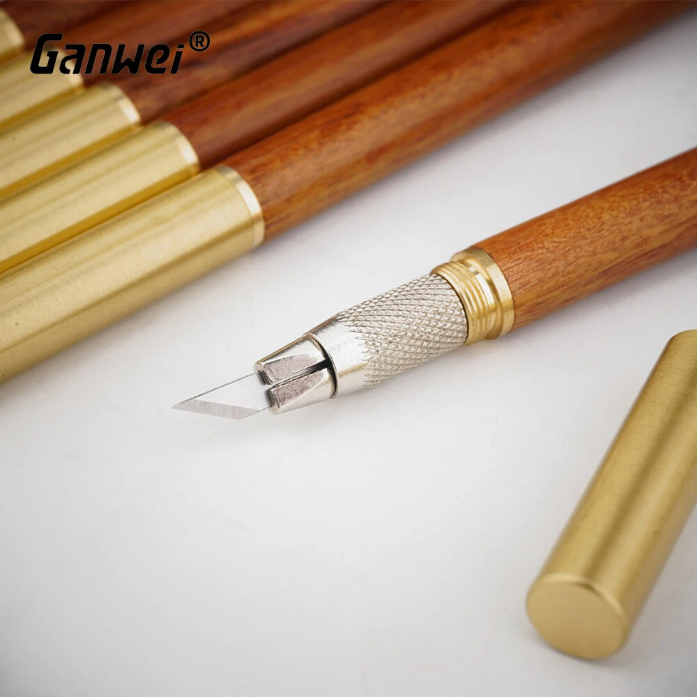 Woodcut Knife Wood Carving Tool - Brass Scribe Pen with 10 Blades | Craft Cutter - Image 3