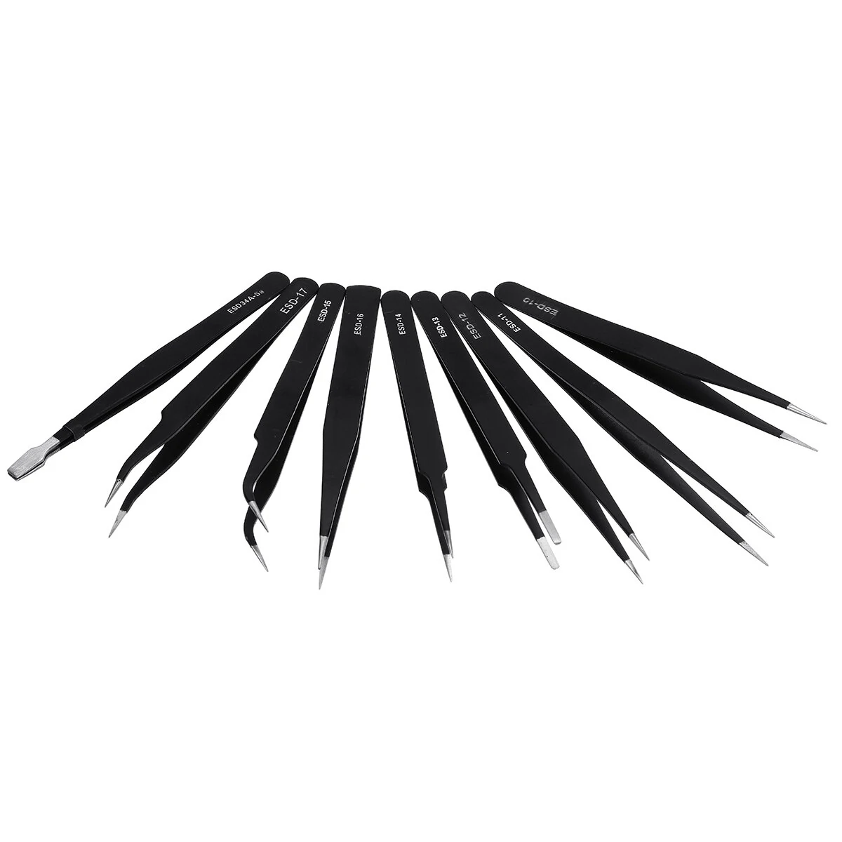 Precision Tweezers Kit - 9Pcs Curved & Straight Steel Tips for Soldering - Image 3