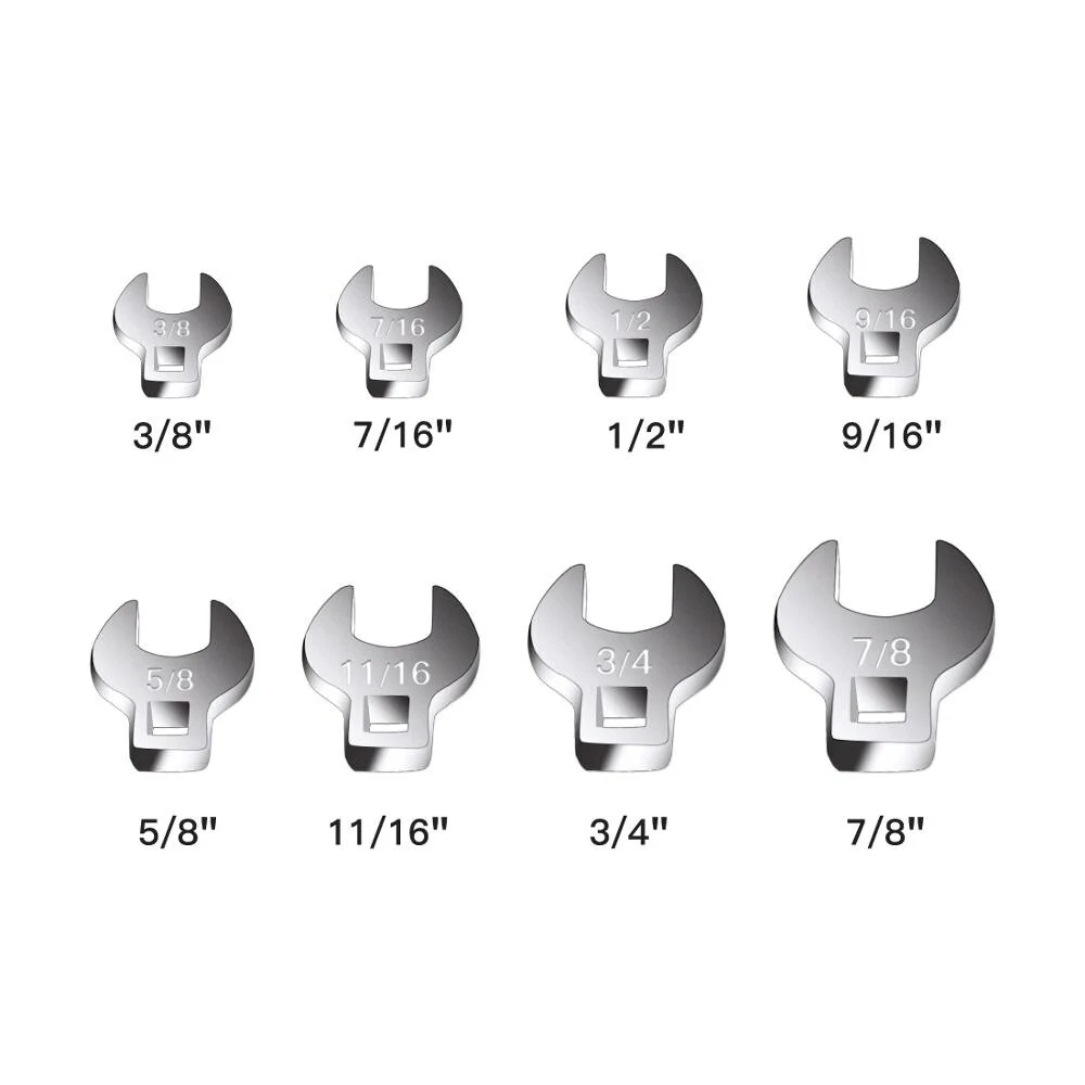 8 Pc SAE Crowfoot Wrench Set - 3/8 to 7/8 Inch Drive - Chrome Plated - Image 2