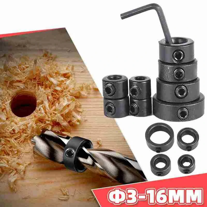 8pcs Woodworking Drill Locator | 3-16mm Depth Stop Collars with Hex Wrench - Image 2