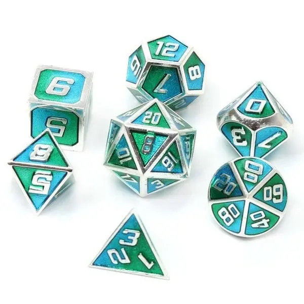 Metal Polyhedral Dice Set - 7Pcs Mixed Color RPG DND Dice with Velvet Bag | Zinc Alloy - Image 3