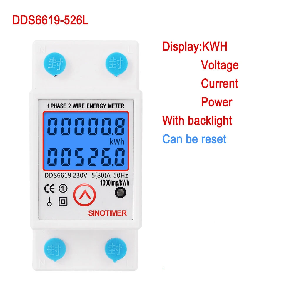 SINOTIMER DDS6619-526L-2 Single-Phase Energy Meter | 230V Rail Mount | Reset & Backlight - Image 2