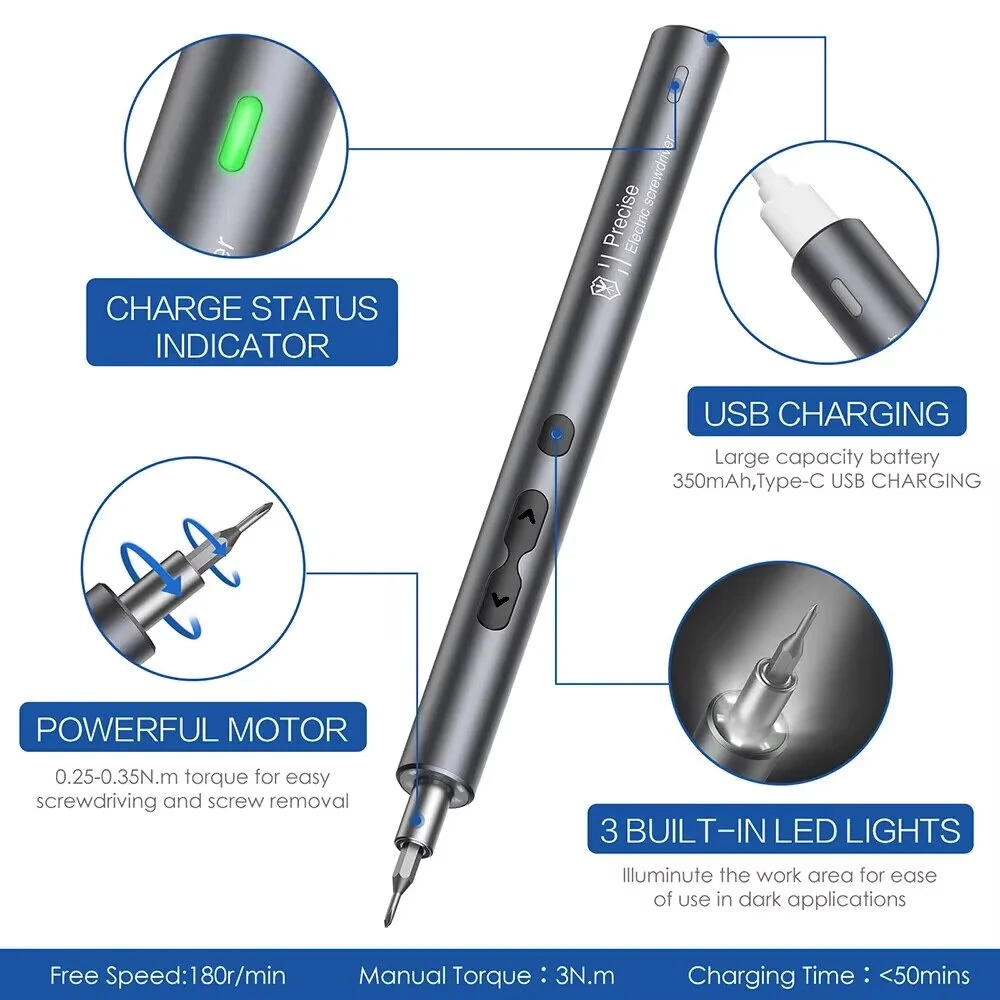 28pcs Rechargeable Electric Screwdriver Set - High Torque, LED Light, Type-C Charging - Image 2