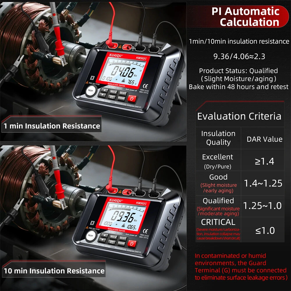 KUAIQU KM502C Insulation Resistance Tester | 1000V 20GΩ Megohmmeter - Auto Discharge & Backlit Screen - Image 4