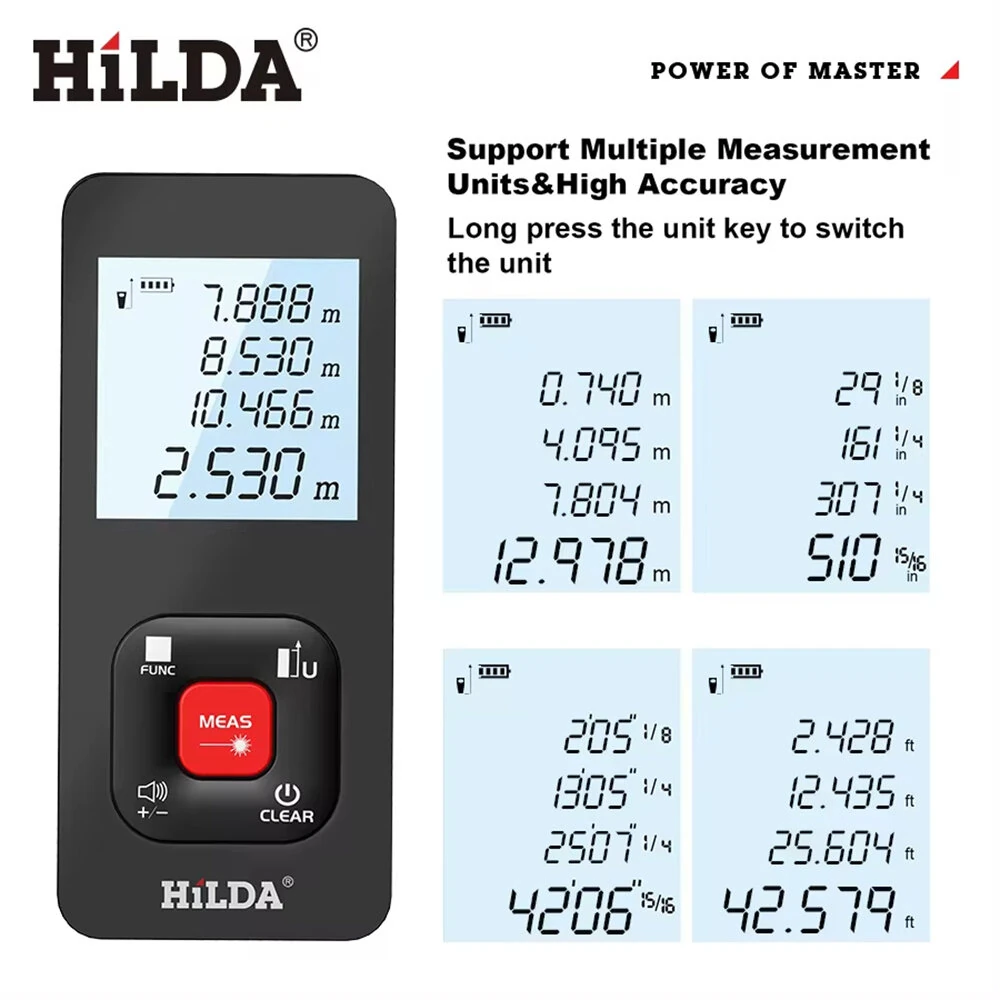 HILDA Laser Distance Meter 100m | ±2mm High Precision | LCD Backlight & Type-C - Image 3