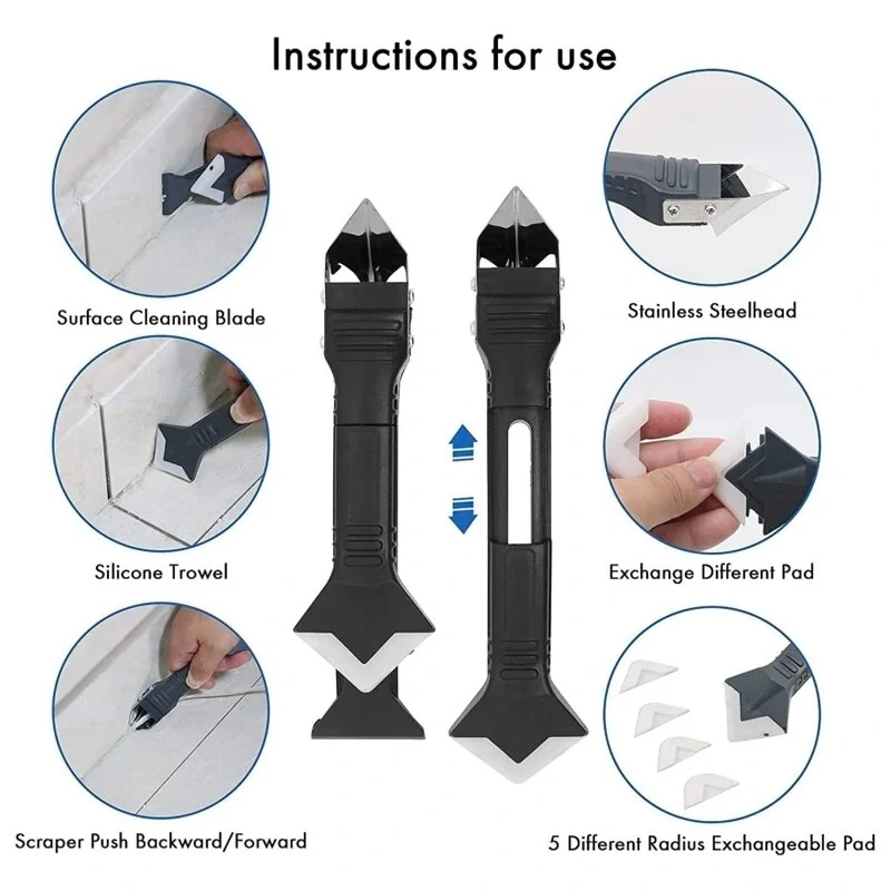 5-in-1 Silicone Caulk Tool Kit - Stainless Steel Scraper & Grout Finisher - Image 4