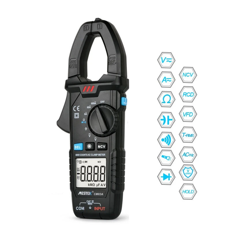 MESTEK CM83A True RMS Clamp Meter - 600A AC Current | NCV Tester & Capacitance - Image 2