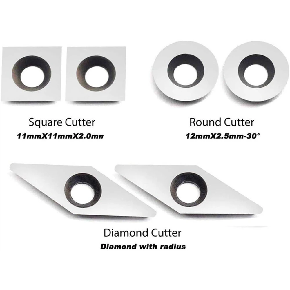 Wood Lathe Chisel Set - 3 PCS Carbide Tools w/ Square Round Diamond Blades - Image 3