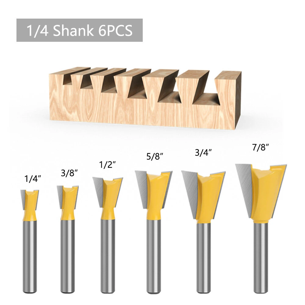 LAVIE 6-Piece Dovetail Router Bit Set - 1/4 Shank - 6mm to 7/8 Cutting Dia - Image 3