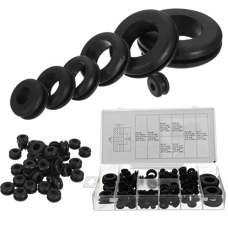 180pc Rubber Grommets & Retaining Ring Set - Wiring Cable Gasket Kit for Blanking Holes - Image 3