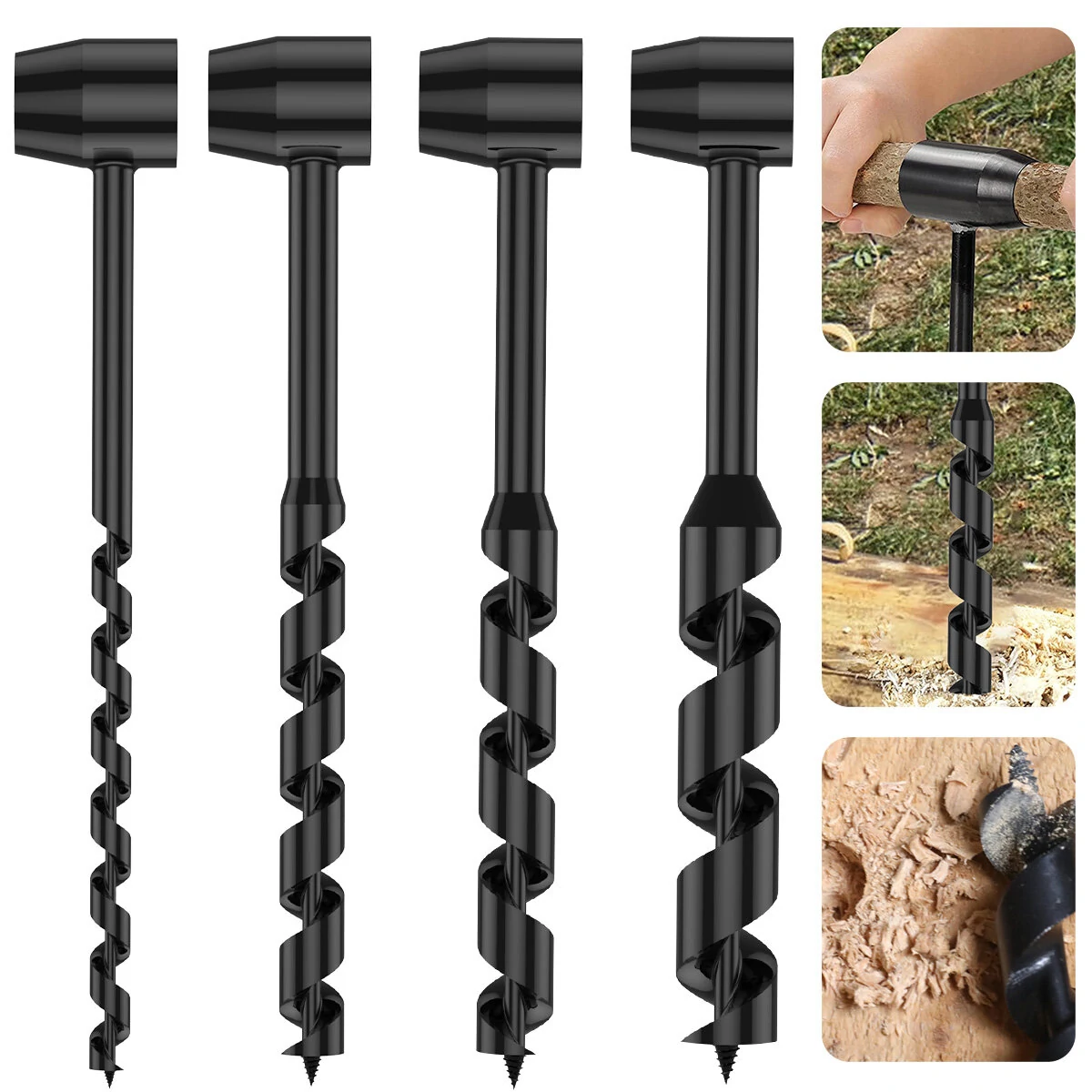 Carbon Steel Manual Auger Drill - Portable Hand Drill with 4 Size Bits | Survival Tool - Image 2