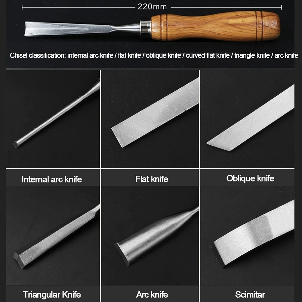 12Pcs Wood Chisel Set - Cr-V Steel Blades & Solid Wood Handles for Carving - Image 3