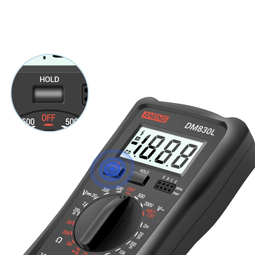 ANENG DM830L Digital Multimeter - 1999 Count LCD Backlight | Capacitance Transistor Tester - Image 3