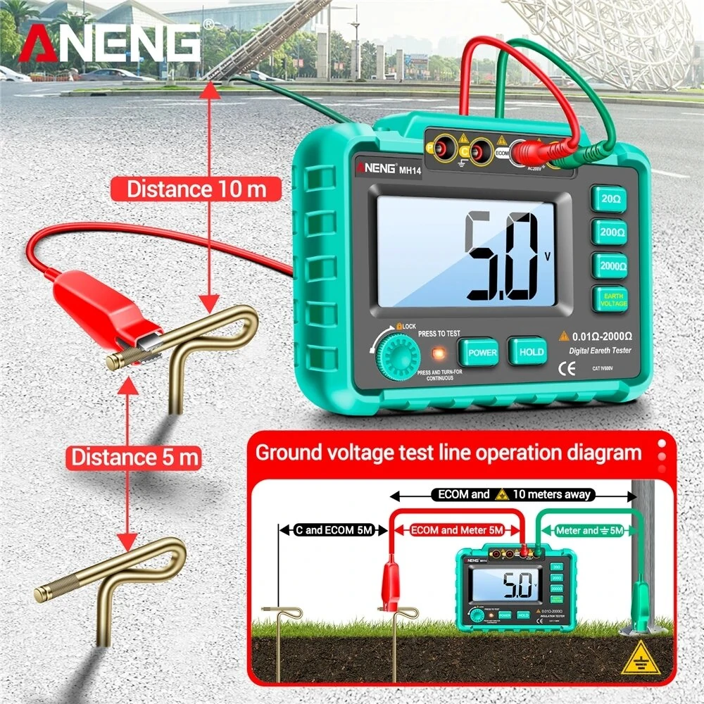 ANENG MH14 Megohmmeter - Green - 1999 Counts Ground Resistance Tester - Image 5