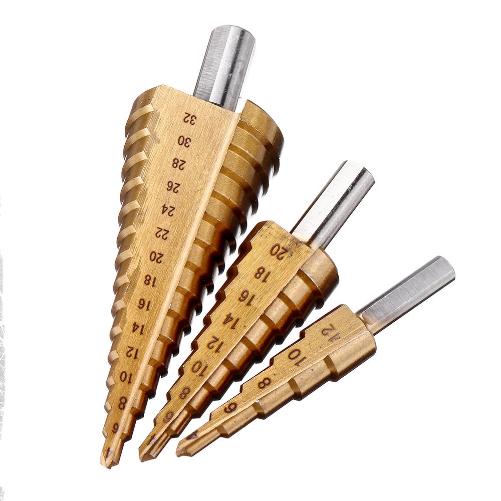 Drillpro 4pc HSS Titanium Step Drill Bit Set | 4-32mm with Center Punch - Image 4