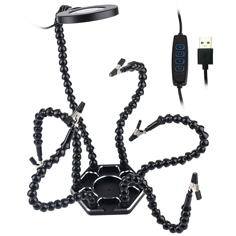 Desk Clip Magnifier with LED Light | 3X Magnifier & 6 Flexible Arms | PCB Soldering Tool - Image 2