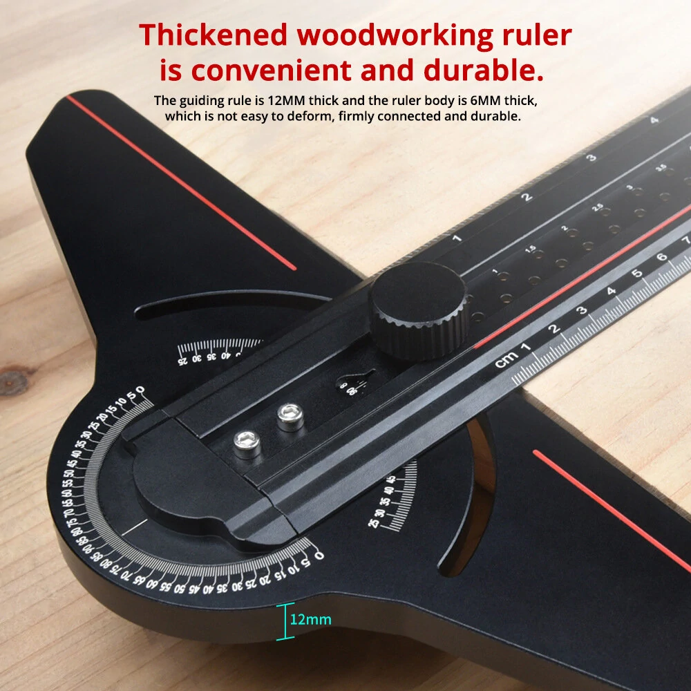 Aluminum Alloy Woodworking Edge Ruler - Adjustable Protractor & T-Square | Marking Scriber Gauge for Carpentry - Image 3