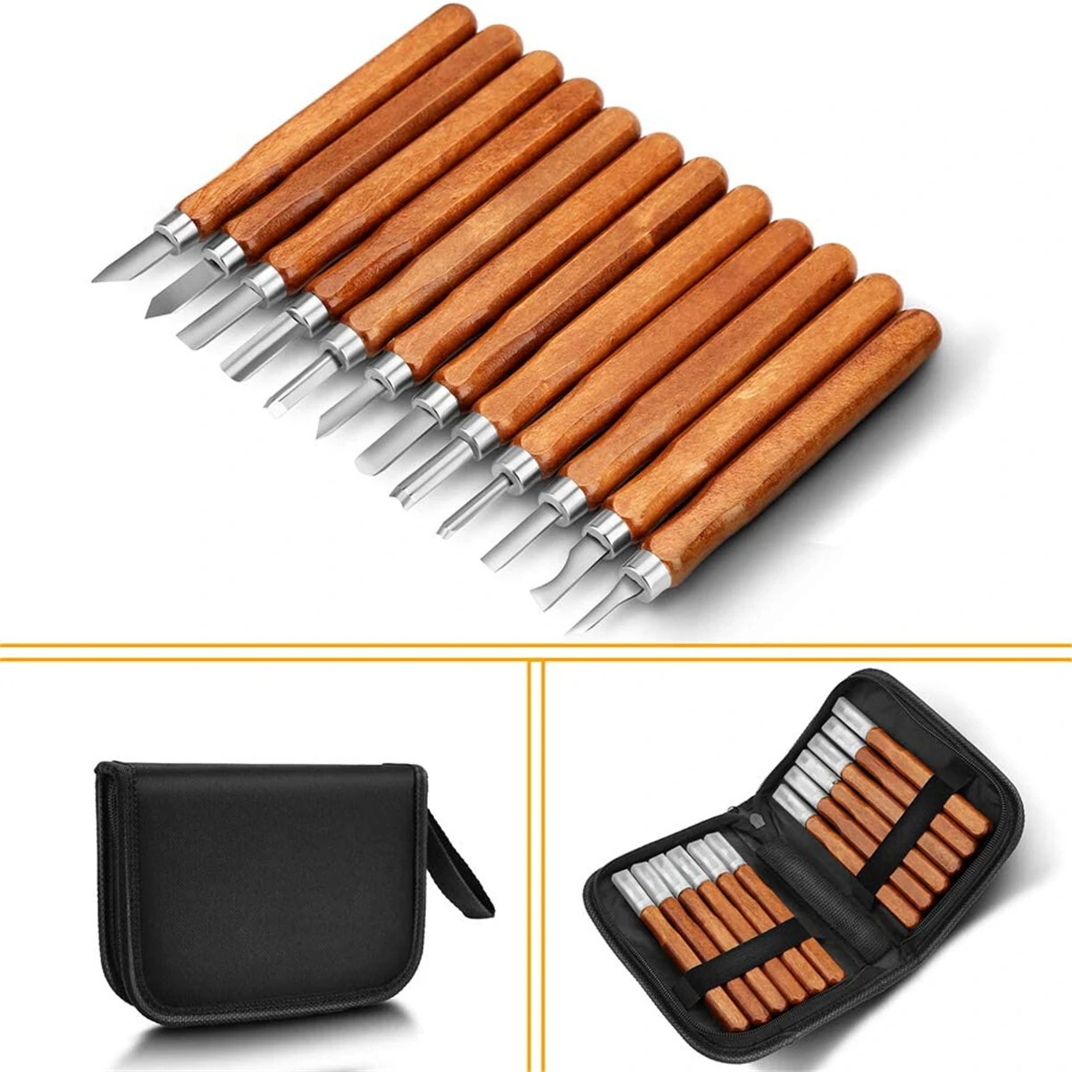 SK2 Carbon Steel Wood Carving Knife Set - 12-Piece Kit with Ergonomic Handles for Sculpting & Whittling - Image 2