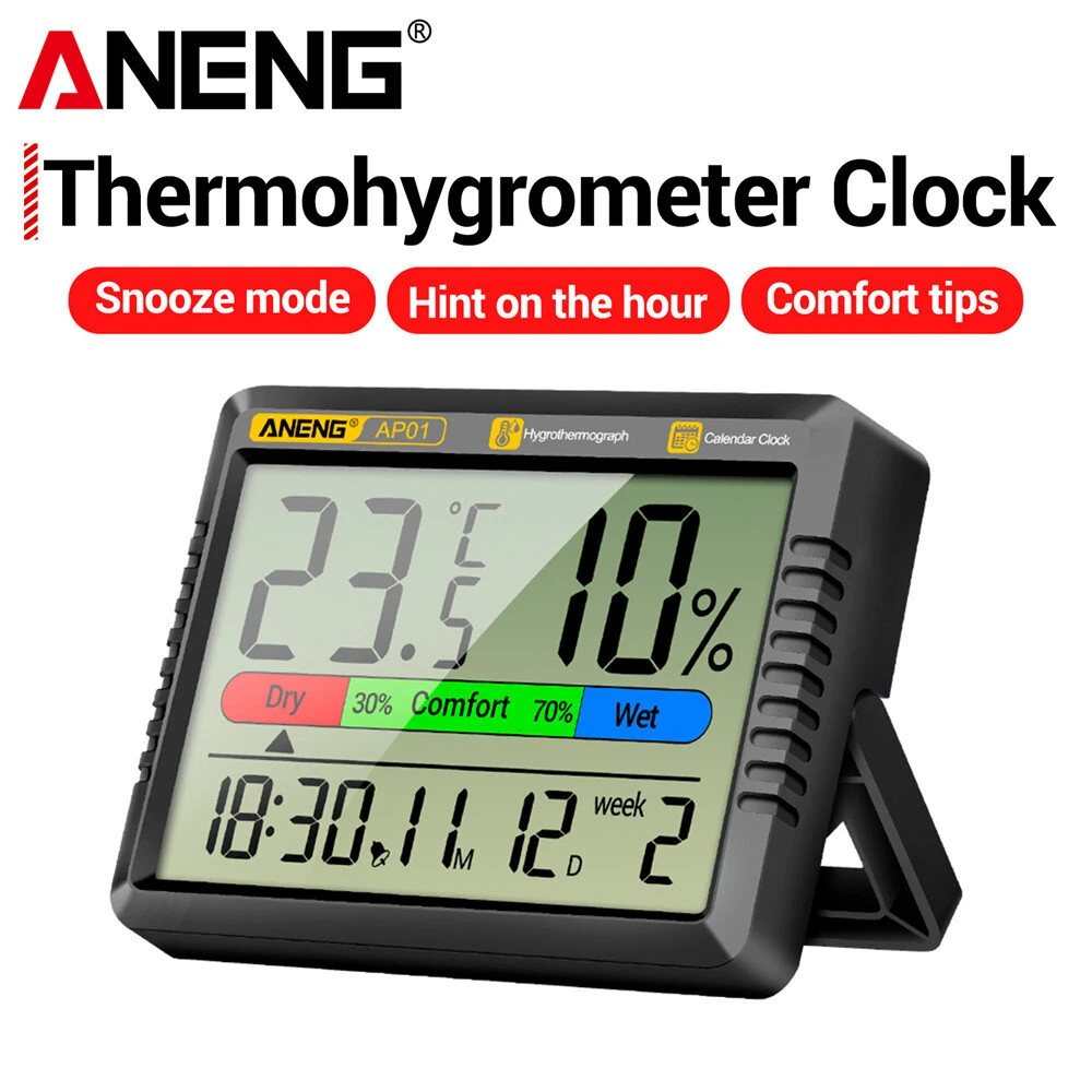 ANENG AP01 Hygrometer - LCD Display Clock Calendar | Temperature & Humidity Monitor for Home Office - Image 2