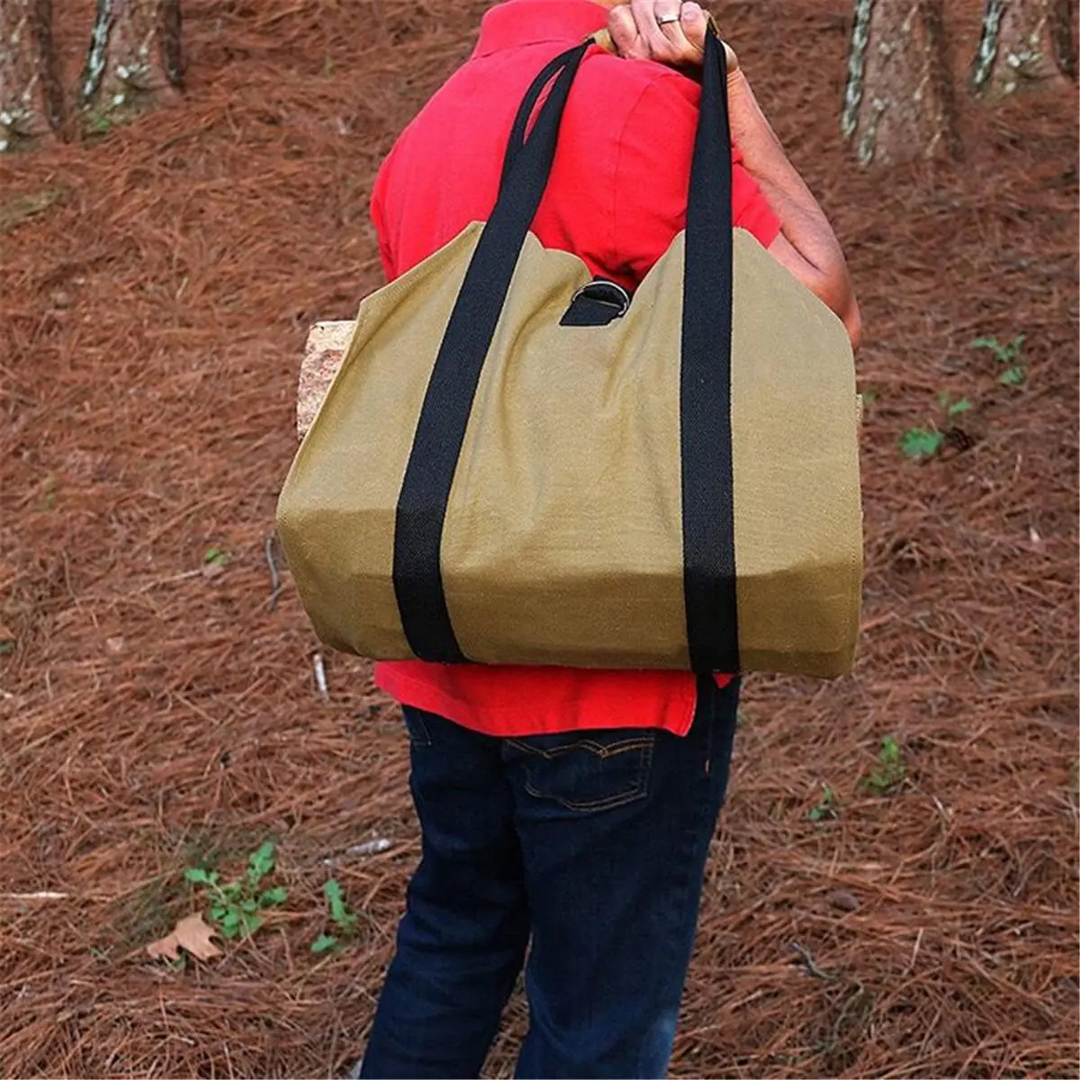 Log Carrier - 16oz Waxed Canvas Firewood Tool Bag for Fireplace - Image 2