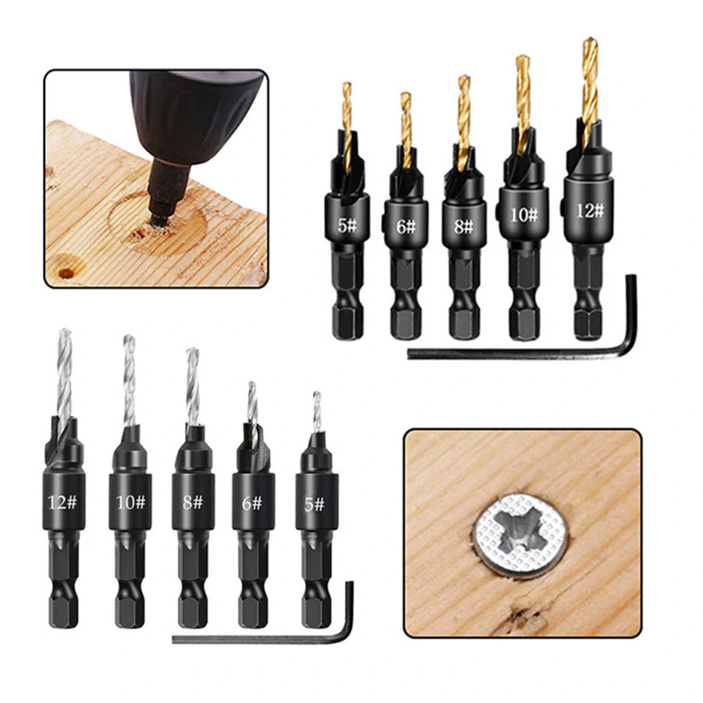 14pcs Wood Plug Cutter Drill Bit Set - Straight & Tapered - 5/8 1/2 3/8 1/4 - Image 2