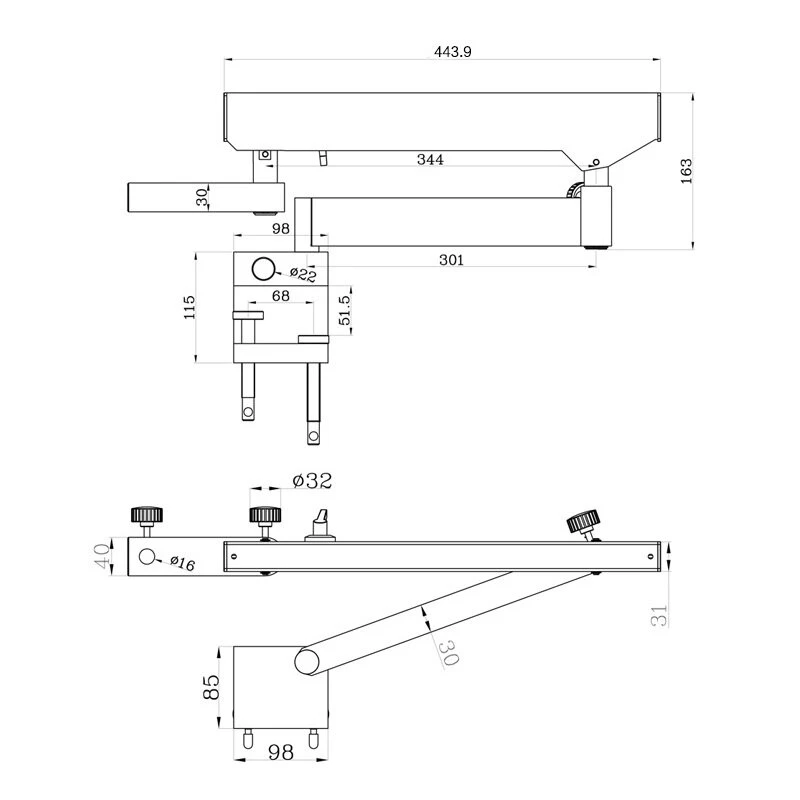KOPPACE Microscope Folding Rocker Bracket | 51.5mm Clip Opening & 76mm Arm - Image 4