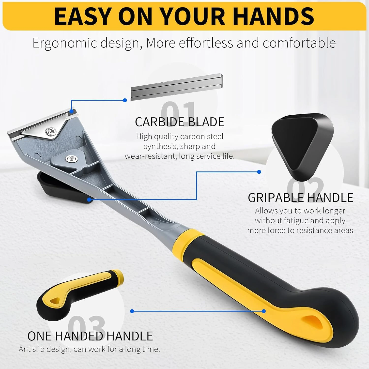 Premium Ergonomic Carbide Scraper Tool | 2-1/2 Inch for Paint, Glue, Resin, Wood Stains - Image 2