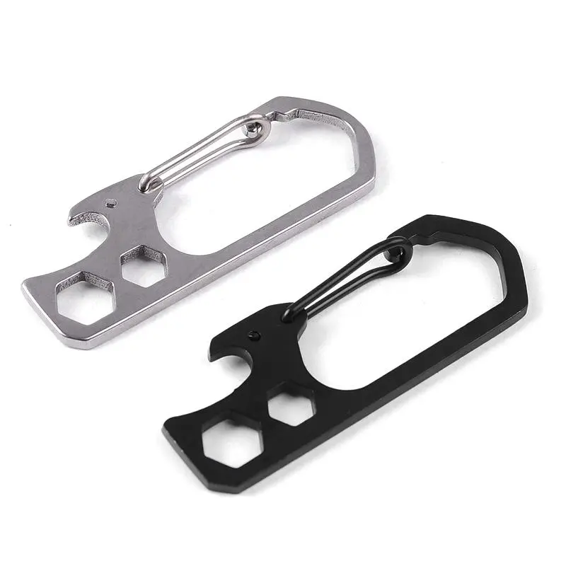 Stainless Steel Multi Tool - Carabiner Key Ring with Bottle Opener & Hex Wrench - Image 2