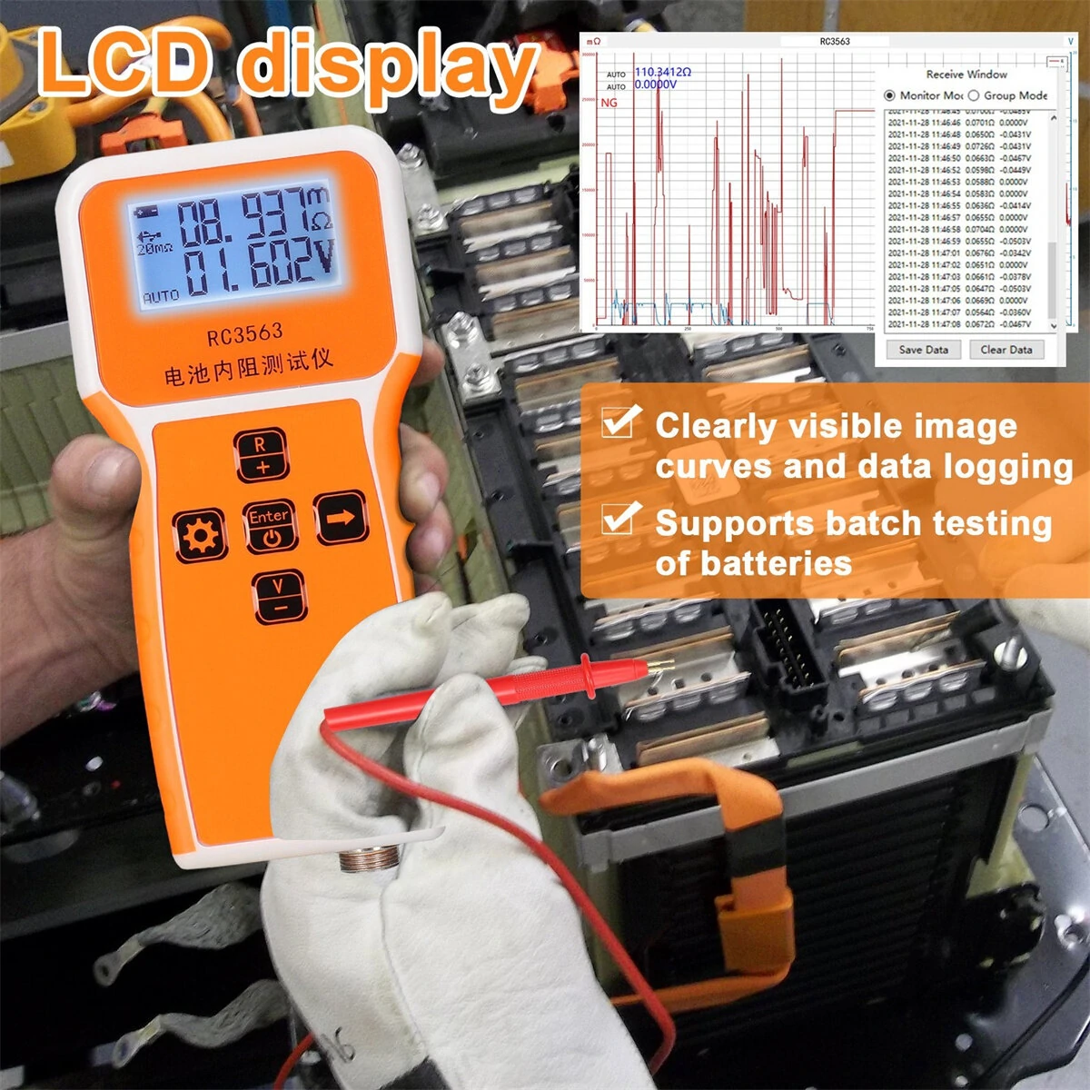 RC3563 Battery Tester - 200Ω 100V Internal Resistance Voltage Meter | 3-Digit Display | Portable 4-Wire AC for Lithium & Lead-Acid - Image 2