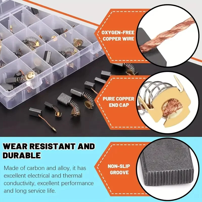 General Electric Motor Carbon Brushes - 40pcs Repair Kit | 10 Types Graphite Brush Set - Image 5