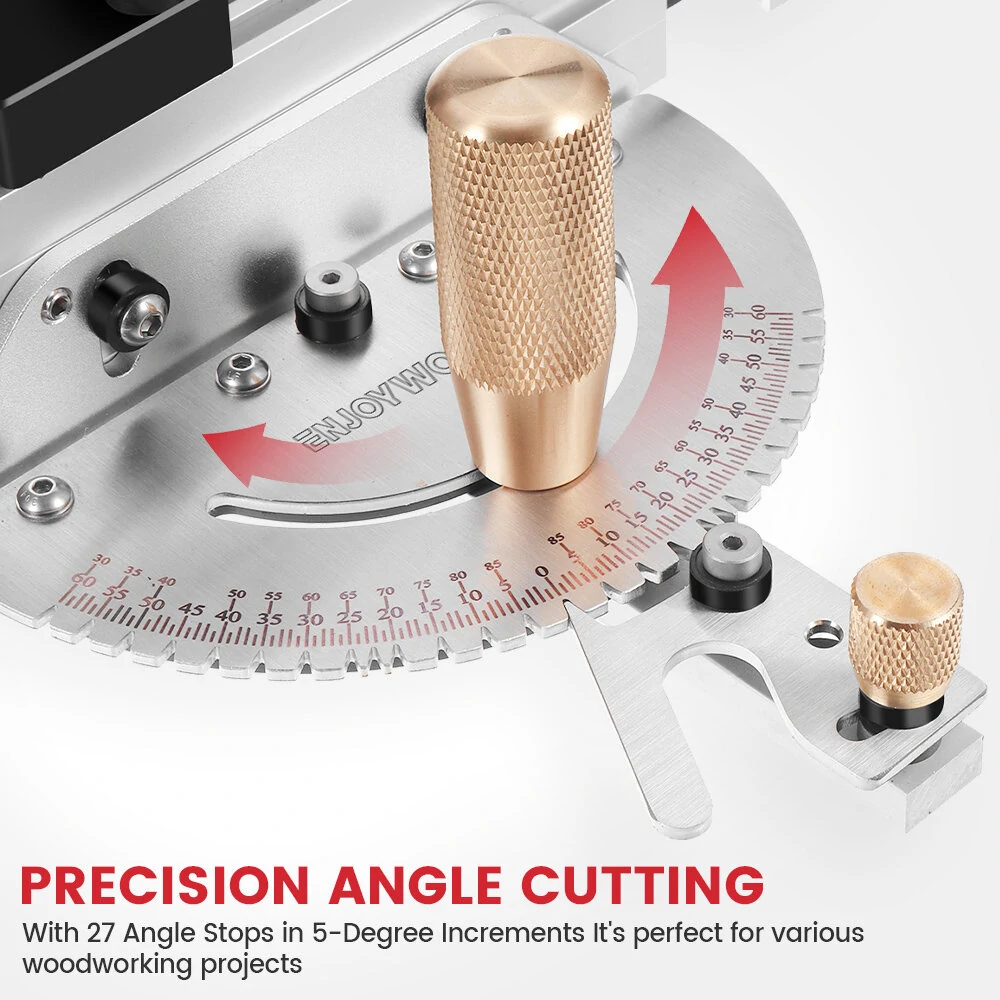 ENJOYWOOD 27 Angle Miter Gauge - 450mm Brass Handle with Box Joint Jig - Image 3