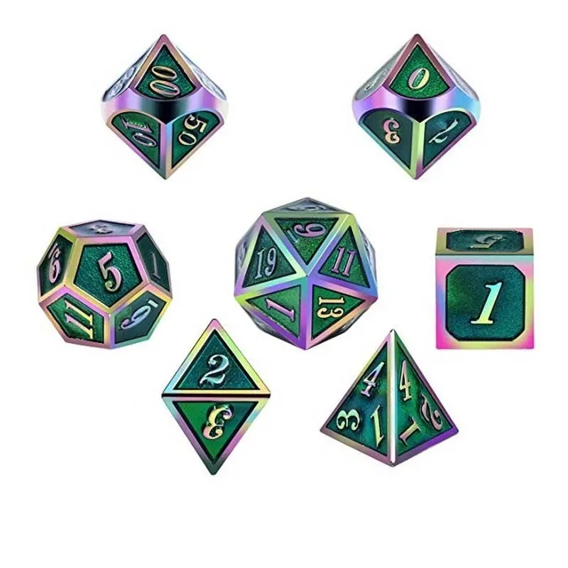 Rainbow Edge Metal Dice Set - 7Pcs with Bag for D&D RPG Tabletop Games - Image 4