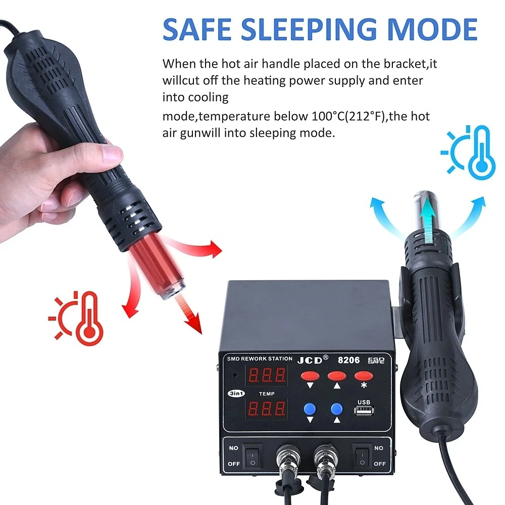 JCD 8206 800W Digital Soldering Station | 3-in-1 Hot Air Gun for PCB BGA Repair - Image 5