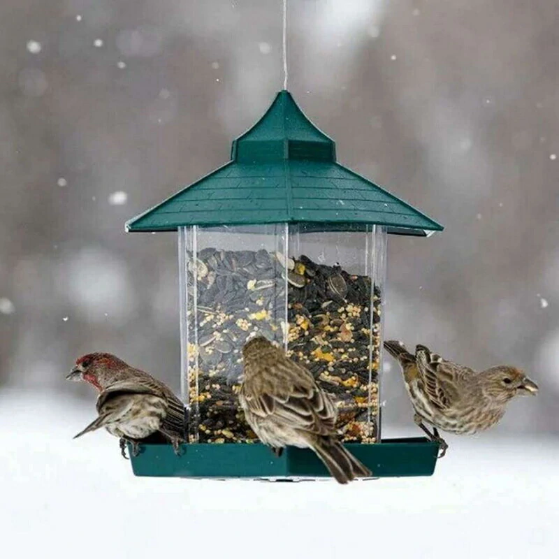 Green Bird Feeder - Outdoor Hanging Plastic Feeder - Waterproof Bird Food Container - Image 2