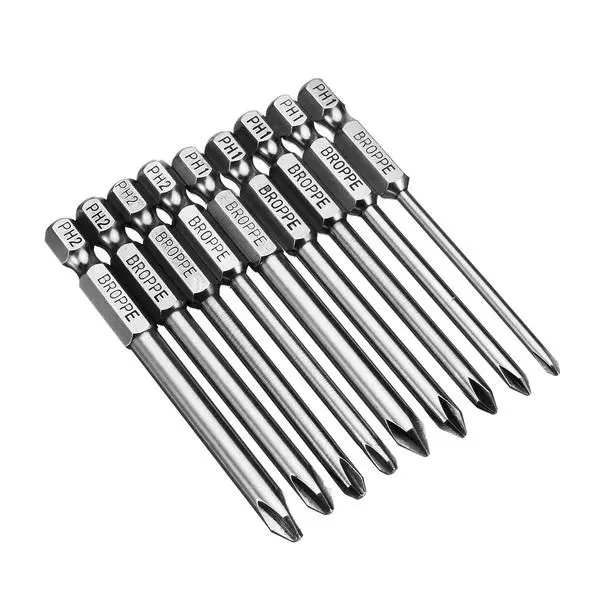 Broppe 9pcs Magnetic Screwdriver Bits - 75mm Phillips #1 & #2 | 1/4 Inch Hex - Image 3